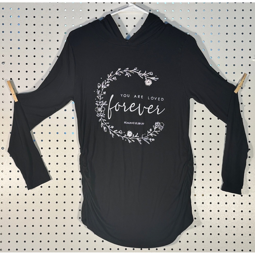 Ragdoll Women Black Maternity Hoodie You Are Loved Forever Romans 8:38-39 L/S
